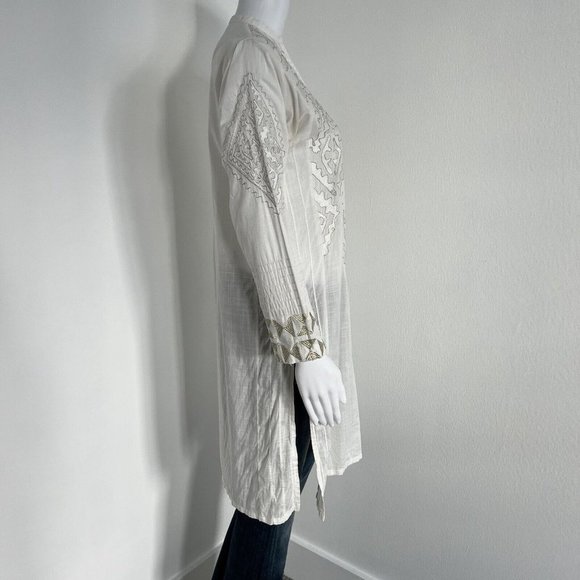 Khaadi Womens Kameez Top Size 8 White Geometric Gold Thread Embroidered Pakistan - Picture 12 of 13